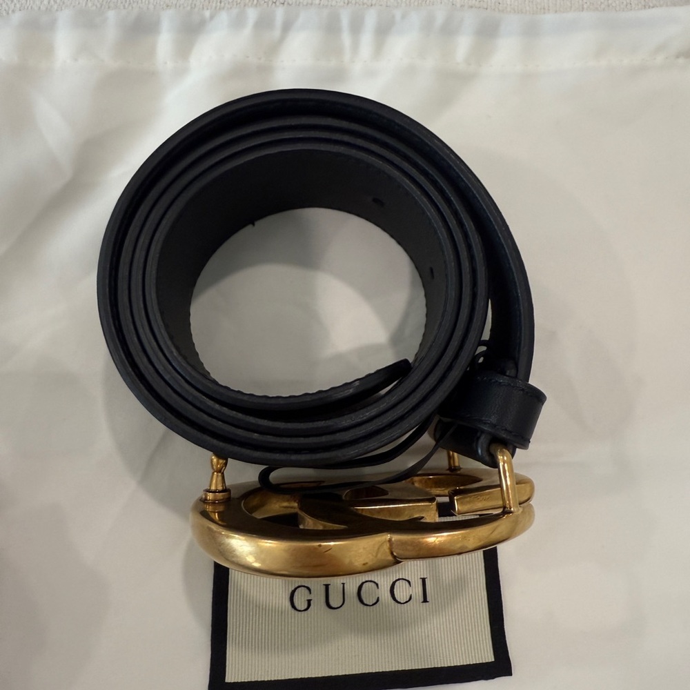 Gucci Black Belt with Gold Hardware - Picture 3 of 4